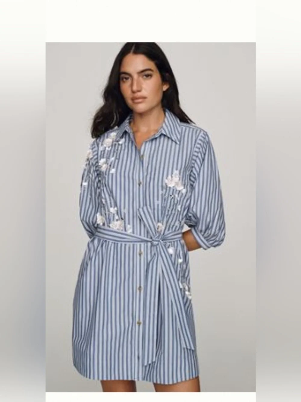 NWT Maeve Mona Blue White Striped Embroidered mini Shirt Dress MP Anthropologie